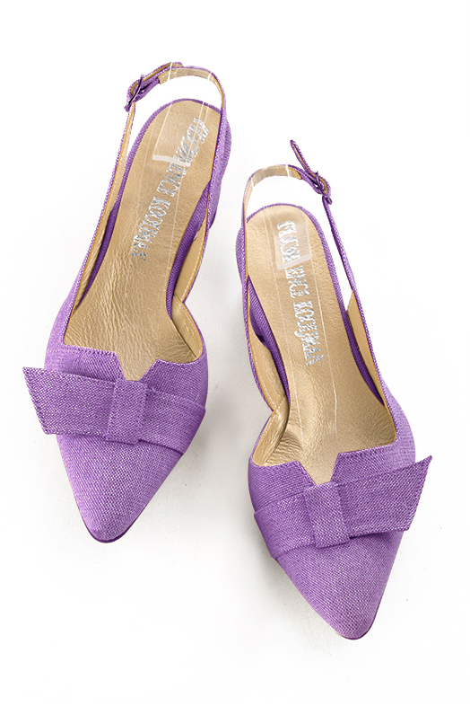 Amethyst purple women's slingback shoes. Tapered toe. Low flare heels. Top view - Florence KOOIJMAN
